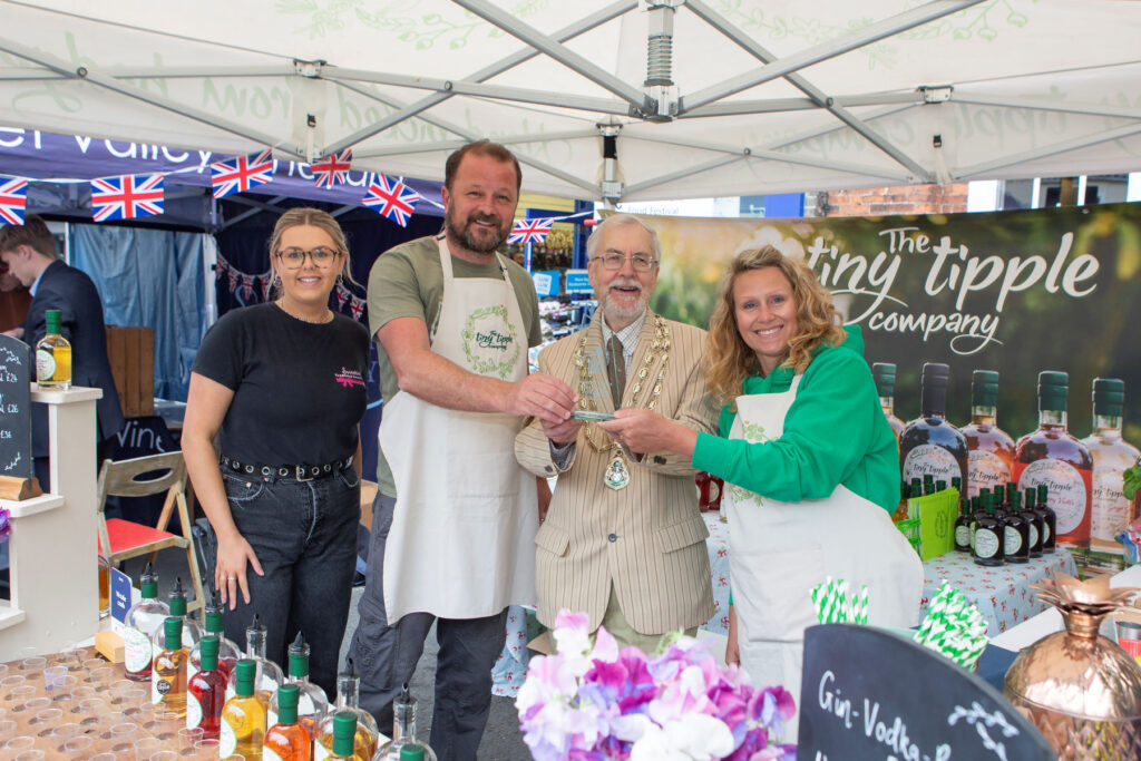 The Tiny Tipple Company receiving Best Stall Presentation from Beccles mayor, Councillor Barry Darch